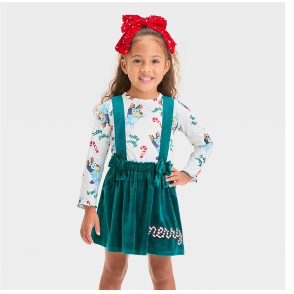 Bluey Other - Toddler Girls Bluey Christmas 2pc Long Sleeve Top and Skirtall Set - Green 2T